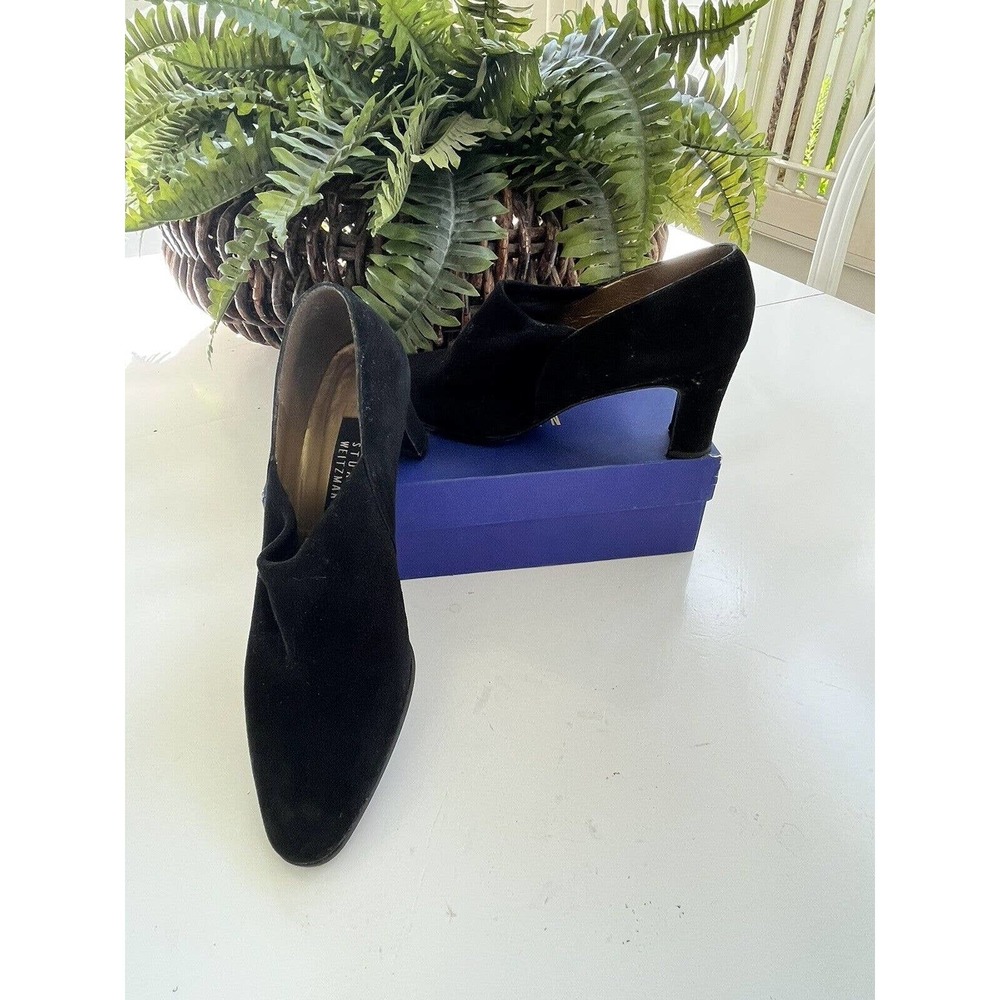 Stuart Weitzman Slip On Pumps Block Heels Black Suede 11M